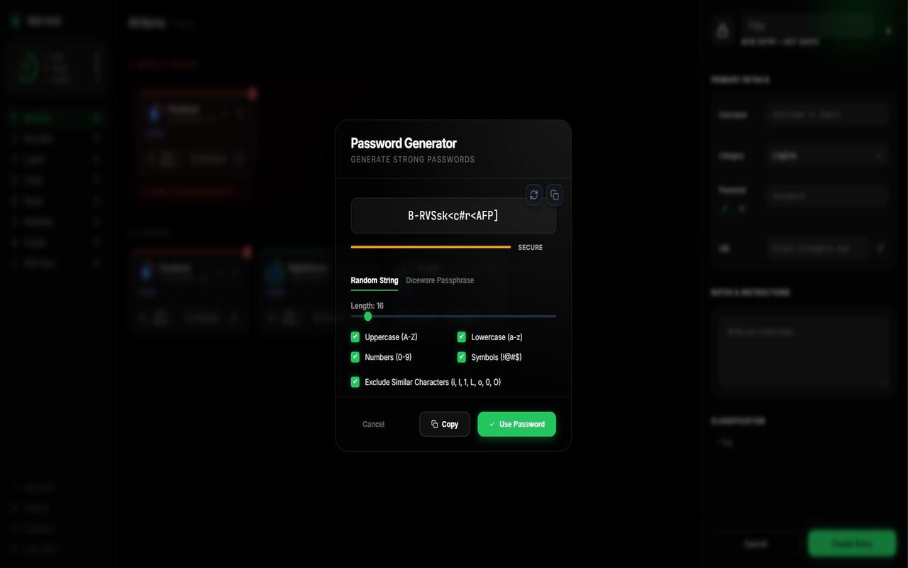Entrust Key Password Generator with entropy indicators and custom rules